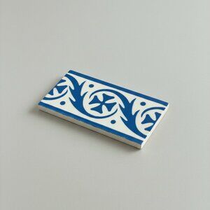 RARE American Encaustic Blue Border Tile | Vintage Collectible | Arts & Crafts